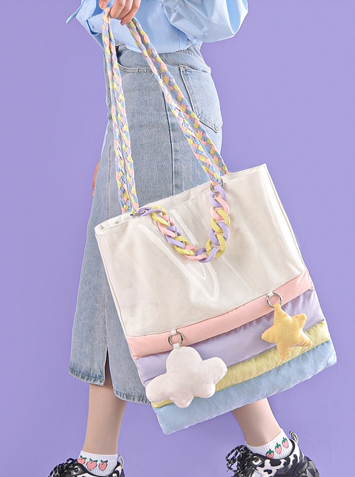 Simple All-Match Student Commute Large-Capacity Rainbow Stitching Sweet Lolita Shoulder Bag