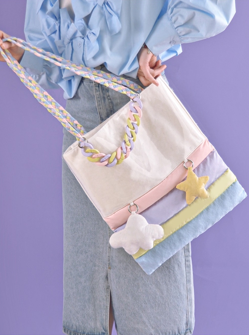 Simple All-Match Student Commute Large-Capacity Rainbow Stitching Sweet Lolita Shoulder Bag