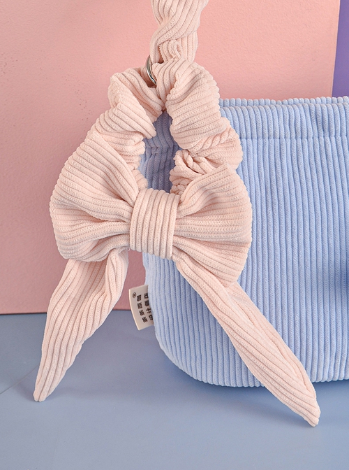 Autumn-Winter Contrast Color Corduroy Detachable Blue Flower Bowknot Decoration Sweet Lolita Portable Shoulder Bag