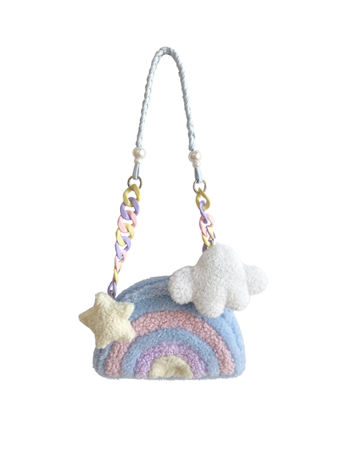 Cute Plush Macaron Rainbow Stereoscopic Stars Cloud Decoration Sweet Lolita Portable Shoulder Bag