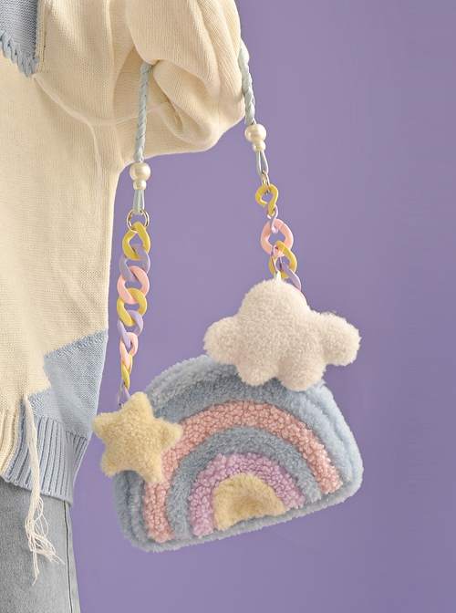 Cute Plush Macaron Rainbow Stereoscopic Stars Cloud Decoration Sweet Lolita Portable Shoulder Bag