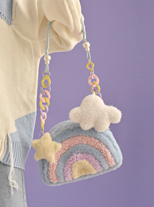 Cute Plush Macaron Rainbow Stereoscopic Stars Cloud Decoration Sweet Lolita Portable Shoulder Bag