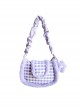 Purple Plaid Plush Flower Decoration Autumn Winter Girly Sweet Lolita Portable Shoulder Bag