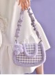 Purple Plaid Plush Flower Decoration Autumn Winter Girly Sweet Lolita Portable Shoulder Bag