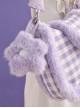 Purple Plaid Plush Flower Decoration Autumn Winter Girly Sweet Lolita Portable Shoulder Bag