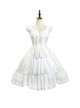 White Elegant Square Neck Lace Flower Decoration Spring Summer Classic Lolita Sleeveless Dress