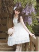 White Elegant Square Neck Lace Flower Decoration Spring Summer Classic Lolita Sleeveless Dress