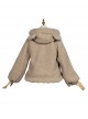 Autumn Winter Keep Warm White Plush Kitten Light Brown Plush Bear Plaid Pocket Ear Decorate Sweet Lolita Long-Sleeved Coat