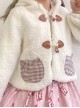 Autumn Winter Keep Warm White Plush Kitten Light Brown Plush Bear Plaid Pocket Ear Decorate Sweet Lolita Long-Sleeved Coat