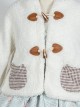 Autumn Winter Keep Warm White Plush Kitten Light Brown Plush Bear Plaid Pocket Ear Decorate Sweet Lolita Long-Sleeved Coat