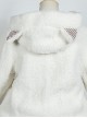 Autumn Winter Keep Warm White Plush Kitten Light Brown Plush Bear Plaid Pocket Ear Decorate Sweet Lolita Long-Sleeved Coat