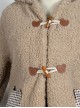 Autumn Winter Keep Warm White Plush Kitten Light Brown Plush Bear Plaid Pocket Ear Decorate Sweet Lolita Long-Sleeved Coat