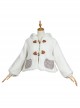 Autumn Winter Keep Warm White Plush Kitten Light Brown Plush Bear Plaid Pocket Ear Decorate Sweet Lolita Long-Sleeved Coat