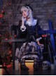 Delorme Gray Crow Series Gothic Style Crow Print Hem Black Chiffon Stitching Lace Sleeves Gothic Lolita Long-Sleeved Dress
