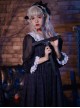 Delorme Gray Crow Series Gothic Style Crow Print Hem Black Chiffon Stitching Lace Sleeves Gothic Lolita Long-Sleeved Dress