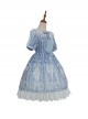 Wonderful Undersea Series Conch Shell Jellyfish Undersea Print Blue Sweet Elegant Classic Lolita Short-Sleeved Dress