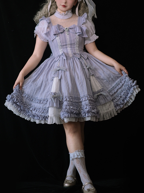 Purple Elegant Square Neck Bowknot Decoration Spring Summer Pure Color Classic Lolita Sleeveless Dress