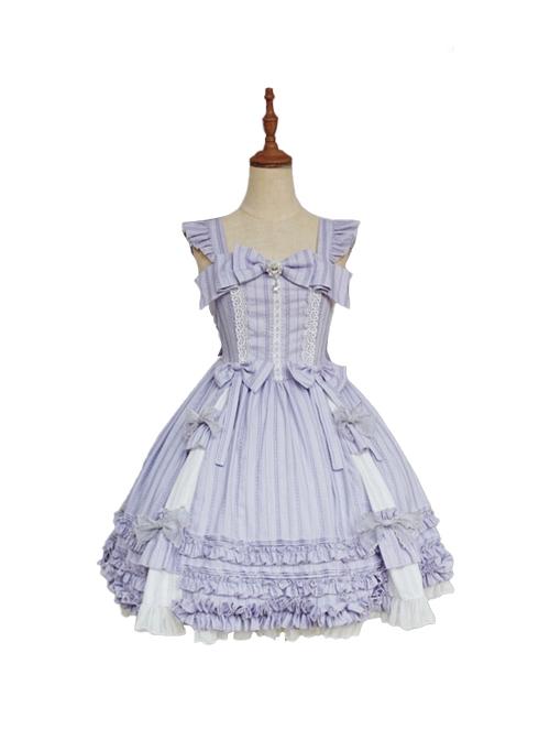 Purple Elegant Square Neck Bowknot Decoration Spring Summer Pure Color Classic Lolita Sleeveless Dress