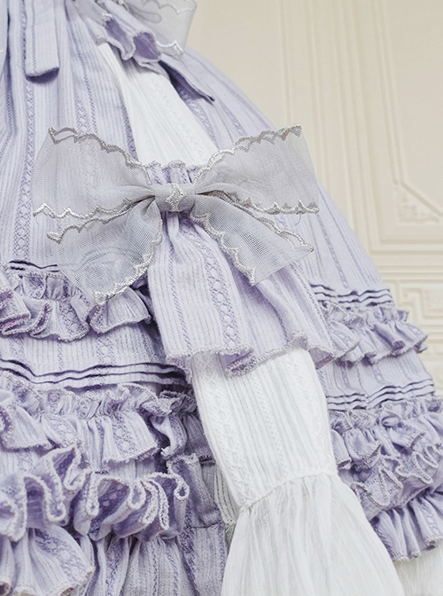 Purple Elegant Square Neck Bowknot Decoration Spring Summer Pure Color Classic Lolita Sleeveless Dress