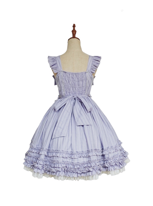 Purple Elegant Square Neck Bowknot Decoration Spring Summer Pure Color Classic Lolita Sleeveless Dress