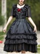Rose Prayer Series Black Elegant French Backless Metal PU Leather Belt Classic Lolita Short Sleeve Dress