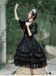 Rose Prayer Series Black Elegant French Backless Metal PU Leather Belt Classic Lolita Short Sleeve Dress