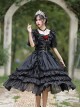 Rose Prayer Series Black Elegant French Backless Metal PU Leather Belt Classic Lolita Short Sleeve Dress