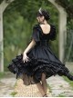 Rose Prayer Series Black Elegant French Backless Metal PU Leather Belt Classic Lolita Short Sleeve Dress