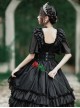 Rose Prayer Series Black Elegant French Backless Metal PU Leather Belt Classic Lolita Short Sleeve Dress