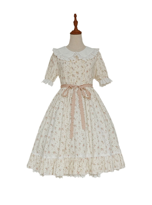 Summer Overture Series Cute Lace Doll Collar Summer Pastoral Style Floral Sweet Classic Lolita Short-Sleeved Dress