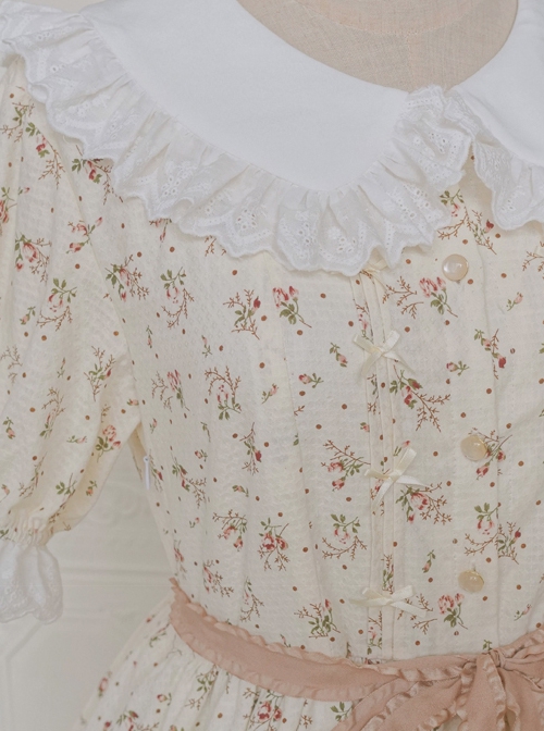 Summer Overture Series Cute Lace Doll Collar Summer Pastoral Style Floral Sweet Classic Lolita Short-Sleeved Dress