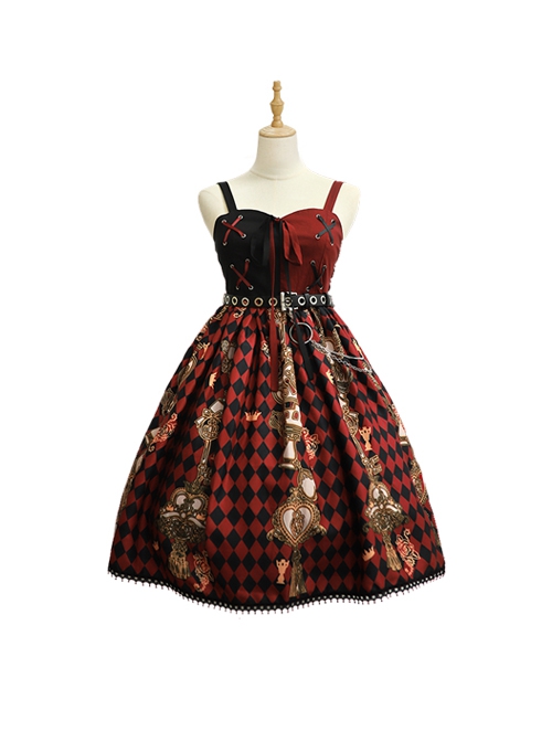 Red Queen Series Cool Girls Black-Red Stitching Plaid Print Gothic Lolita Sleeveless Dress