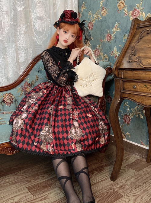 Red Queen Series Cool Girls Black-Red Stitching Plaid Print Gothic Lolita Sleeveless Dress