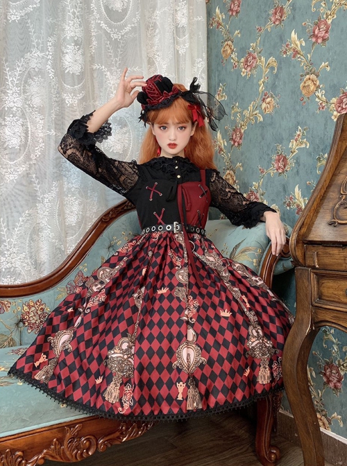 Red Queen Series Cool Girls Black-Red Stitching Plaid Print Gothic Lolita Sleeveless Dress