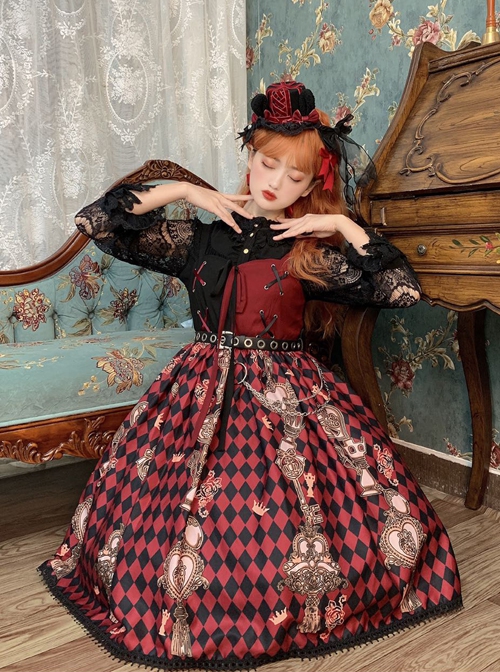 Red Queen Series Cool Girls Black-Red Stitching Plaid Print Gothic Lolita Sleeveless Dress