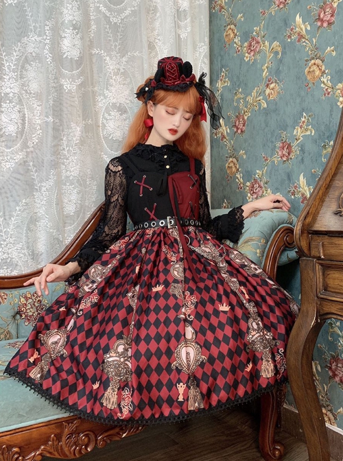 Red Queen Series Cool Girls Black-Red Stitching Plaid Print Gothic Lolita Sleeveless Dress