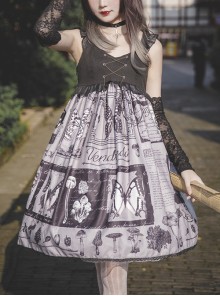 Butterfly Daily Series French Elegant Butterfly Newspaper Print Backless Lace-Up Classic Lolita Sleeveless Dress