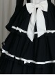 Black White Elegant Bowknot Decorated Three-Section Cake Dress Classic Lolita Long-Sleeved Dress