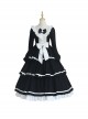 Black White Elegant Bowknot Decorated Three-Section Cake Dress Classic Lolita Long-Sleeved Dress