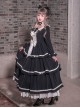 Black White Elegant Bowknot Decorated Three-Section Cake Dress Classic Lolita Long-Sleeved Dress