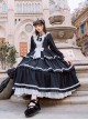 Black White Elegant Bowknot Decorated Three-Section Cake Dress Classic Lolita Long-Sleeved Dress