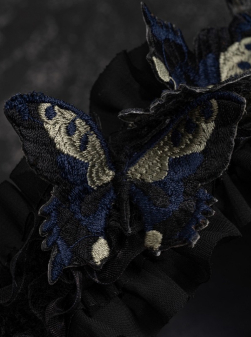 Handwork Black Lace Three-Dimensional Embroidered Butterfly Asymmetrical Gothic Lolita Headband