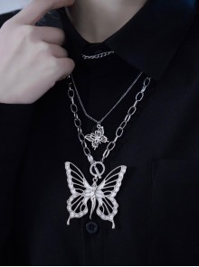 Silver Alloy Hollow Butterfly Fashion Sweater Chain Gothic Lolita Necklace