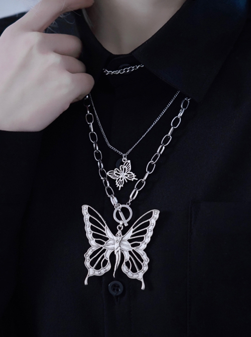 Silver Alloy Hollow Butterfly Fashion Sweater Chain Gothic Lolita Necklace