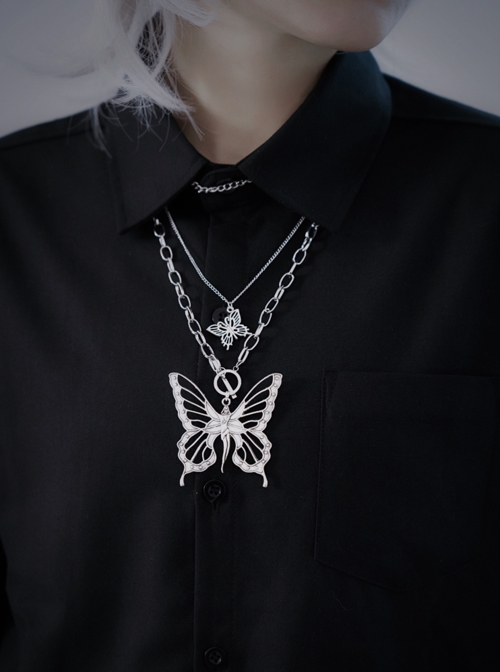 Silver Alloy Hollow Butterfly Fashion Sweater Chain Gothic Lolita Necklace