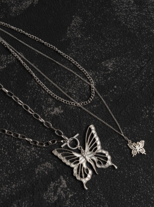 Silver Alloy Hollow Butterfly Fashion Sweater Chain Gothic Lolita Necklace