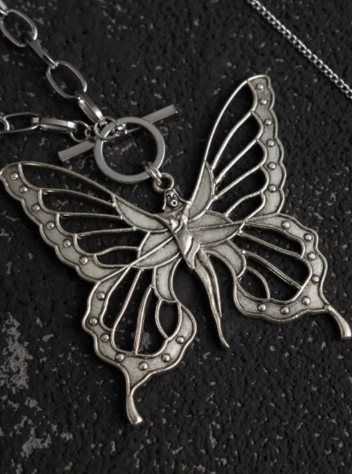 Silver Alloy Hollow Butterfly Fashion Sweater Chain Gothic Lolita Necklace