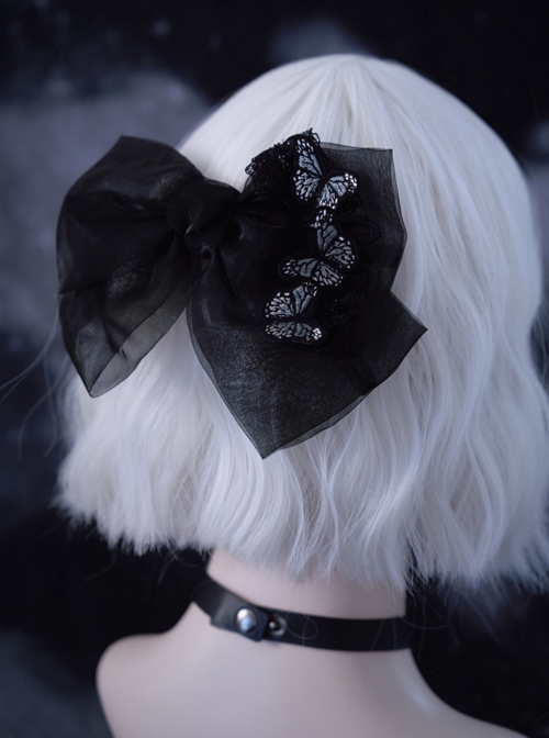 Black Handwork Organza Simple All-Match Three-Dimensional Butterfly Embroidery Gothic Lolita Hair Clip