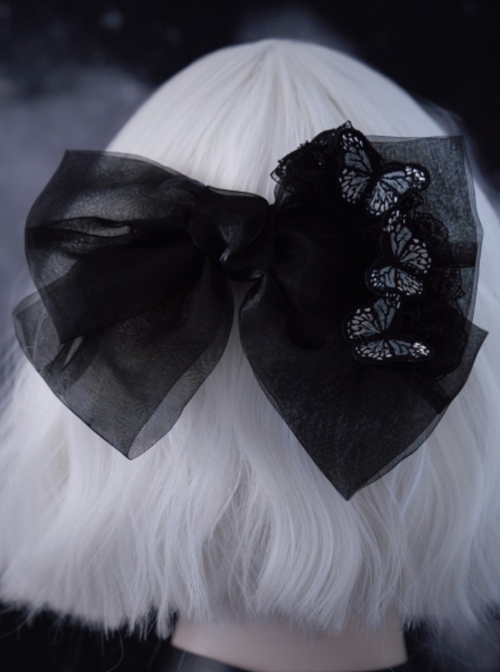 Black Handwork Organza Simple All-Match Three-Dimensional Butterfly Embroidery Gothic Lolita Hair Clip