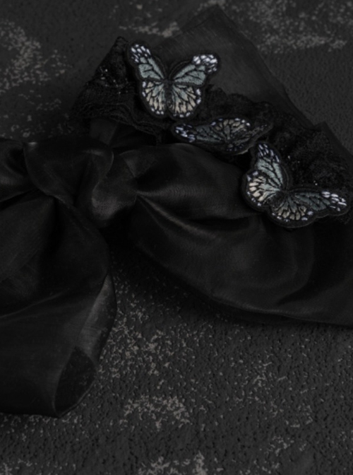 Black Handwork Organza Simple All-Match Three-Dimensional Butterfly Embroidery Gothic Lolita Hair Clip